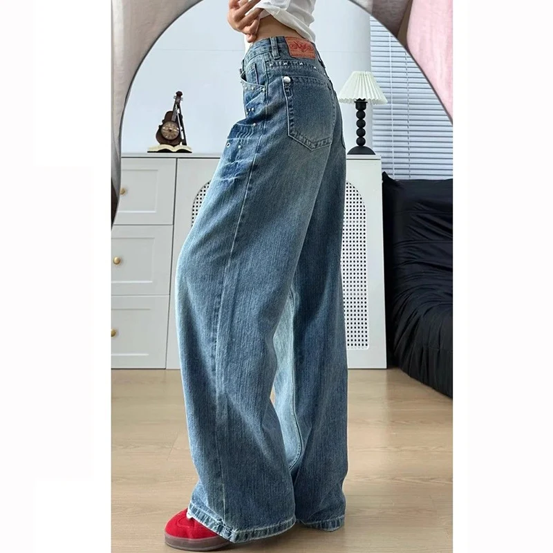 Chic Fashion Lady High Waist Jeans Pants Girls Casual Wide Leg Denim Trousers Female Retro Korean Designer Loose Pants
