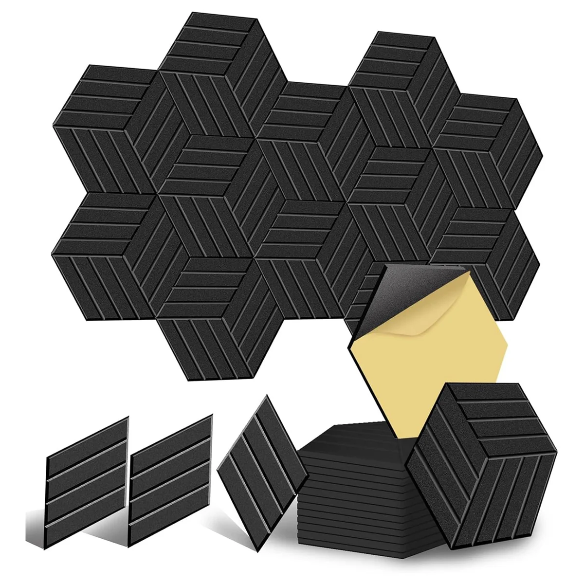 12 Pack Self Adhesive Acoustic Panels Soundproof Wall Panels,Sound Proof Foam Panels for Noise Absorbing Black