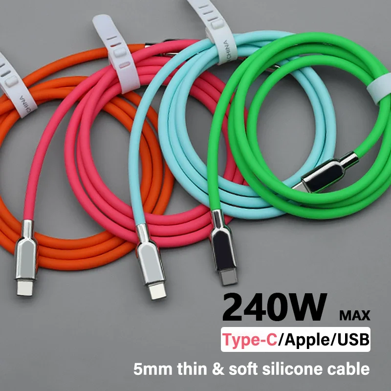 240W PD3.1 Liquid Silicone USB C Type-C Fast Charging Cable for iPhone 15 16 17 Huawei Samsung S23 S24 S25 Xiaomi