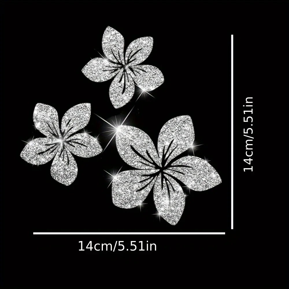 3PCS Floral Glitter Decorative Car Stickers Waterproof DlY Auto Rear Windshield Fuel Tank Cap Window Motorcycle Vinyl Decals