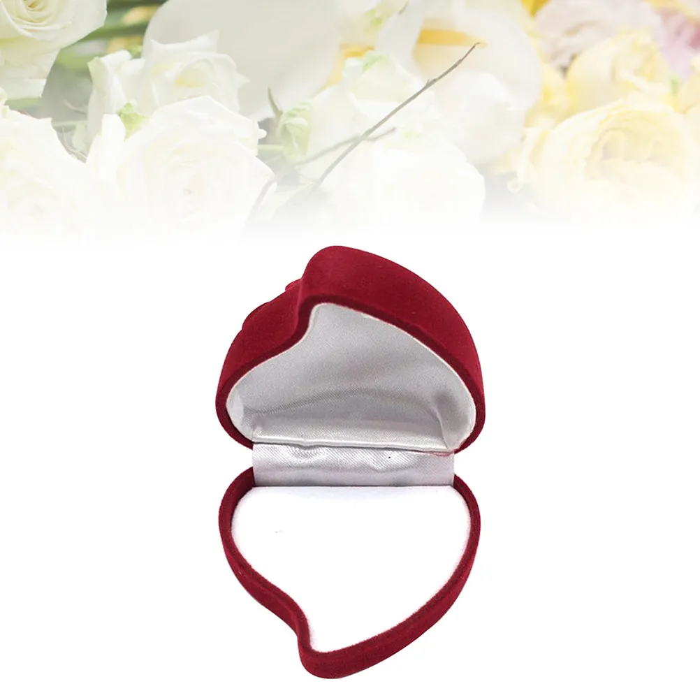 

Heart Shaped Ring Box Red Double Ring Storage Case Romantic Rose Flower Design Wedding Engagement Valentine's Day Gift Holder