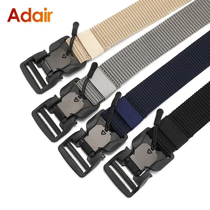 Man Belt Nylon Webbing Canvas Army Tactical Military Casual Elastic Plastic Magnetic Buckle Fabric Belt High Quality Jeans HB050