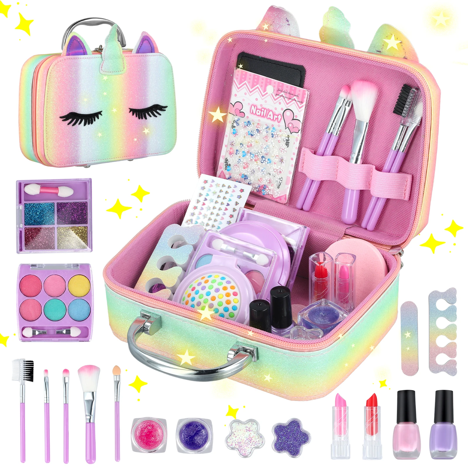 Pretend Play Makeup Toys for Girls Fake Make Up Kits Bag Toddler Cosmetics Lipstick Eyelash Brush Beauty Toy Girl Birthday Gifts