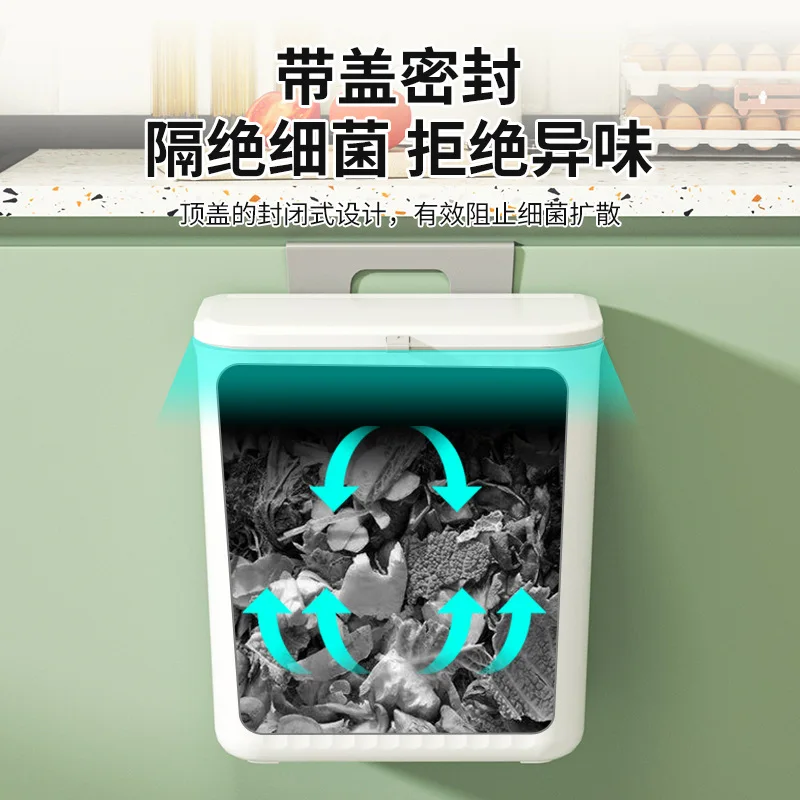 9L Compost Bin for Kitchen Hanging Bin with Lid Waste Bin for Office Practice Motorhome Bathroom Changing Room Mount on Cupboard