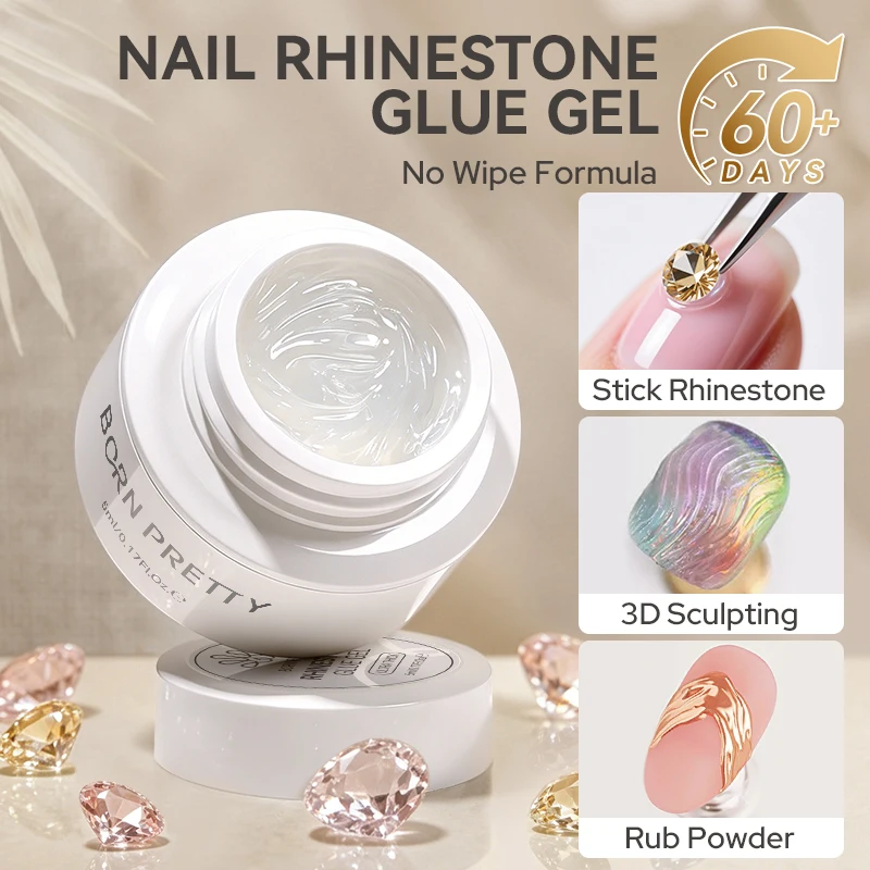BORN PRETTY 5ml Thick Nail Rhinestone Glue Adhesive Gel Anti Slip Anti Shift UV LED Clear Gem Gel DIY Nail Jewelry Decoration