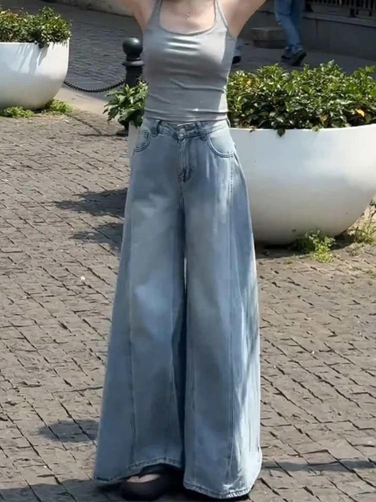 

Свободные джинсы с высокой талией в американском уличном стиле для женщин: летняя модная новинка, брюки в пол, повседневный стиль