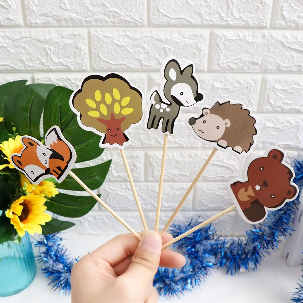 Birthday Party Baby Paper Made Jungle Animal Model Forest Animal Shape Woodland Creatures Theam Cupcake Topper Cake Toppers