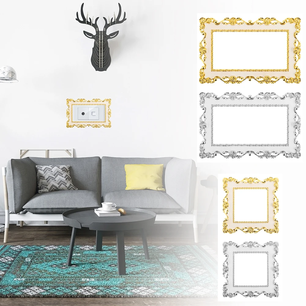 Rose Edge Resin Gold Silver Wall Sticker Home Decor Surround  Frame Light Switch Cover