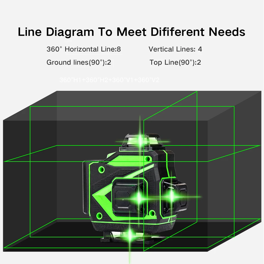 16 line 4D laser level, green line self leveling, 360 horizontal and vertical ultra strong green laser level with tripod