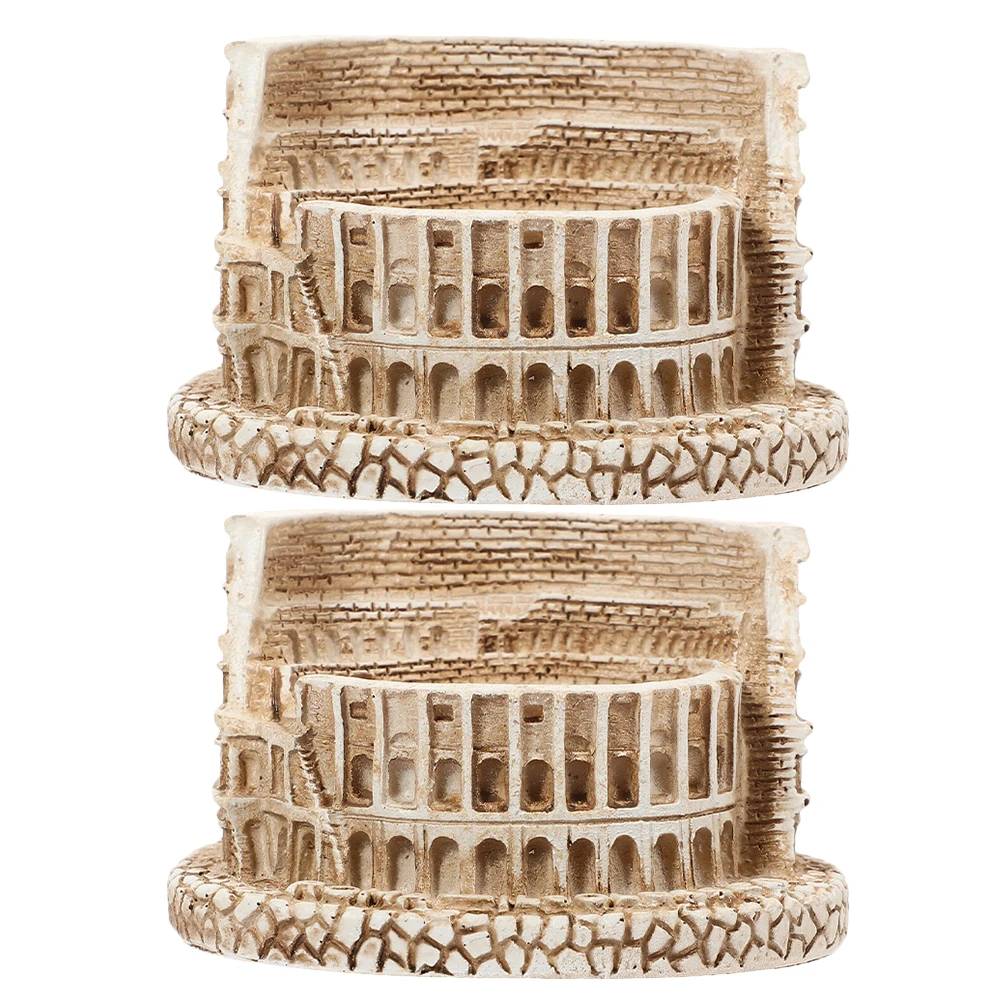 

2 Pcs Colosseum Statue Desktop Sculpture Ancient Roman Architecture Model Props Decor Resin Fish Tank Building for Kids
