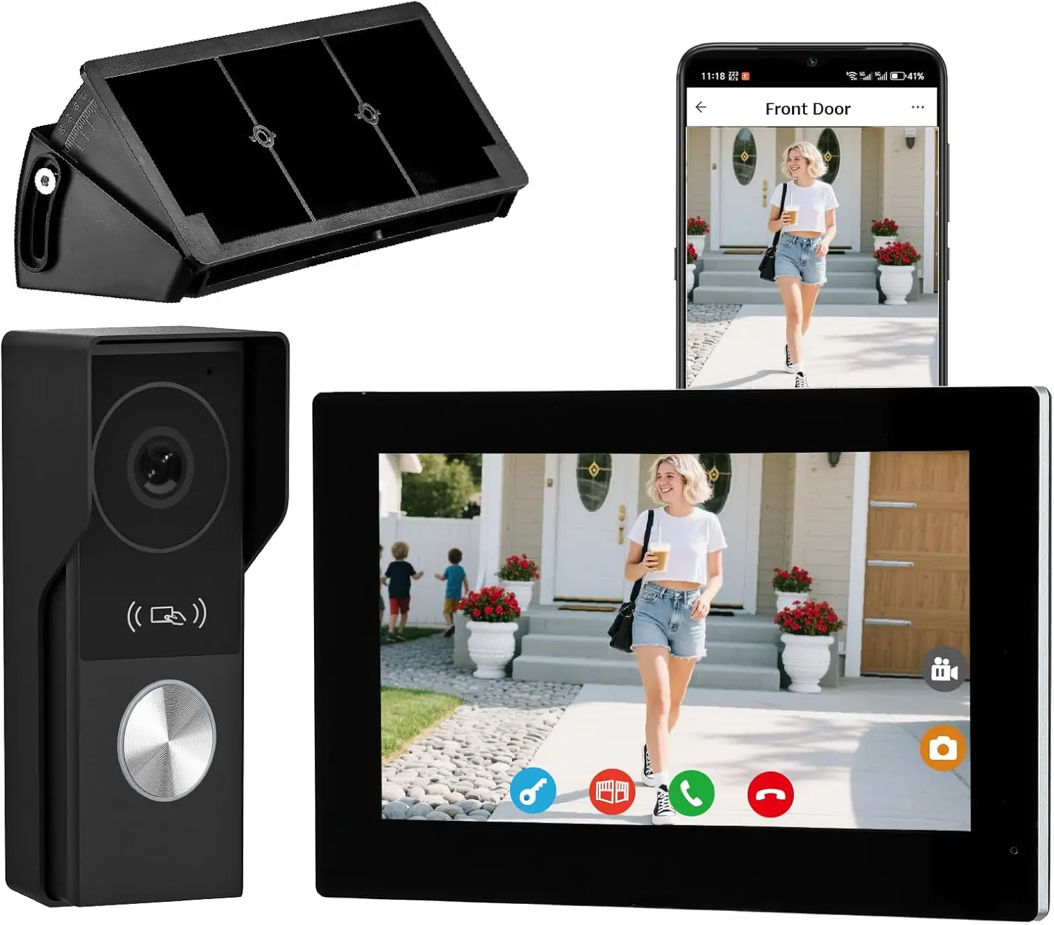 

7-дюймовый видеодомофон с сенсорным экраном, камерой 1080P, функцией обнаружения человека, ночным видением, двусторонней аудиосвязью и удаленной разблокировкой