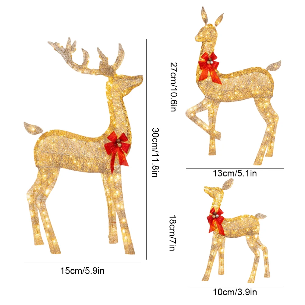 3 Pcs Outdoor Yard Christmas Decorations with Light Lighted Reindeer Xmas Decoration Light Up Display Christmas Deer Decoration