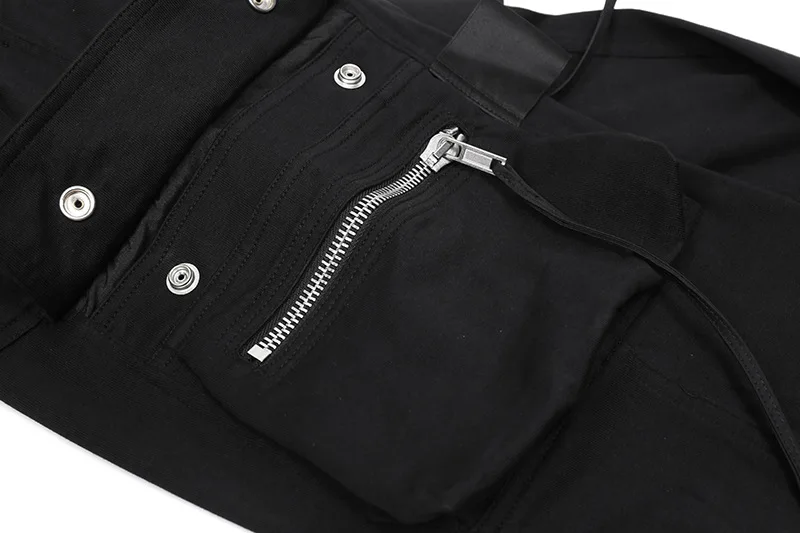 Dark RO Black High Street Multi Pocket Work Fashion Men's Elastic Waist Shell Pants Leg Binding Pants Slim Casual Pants