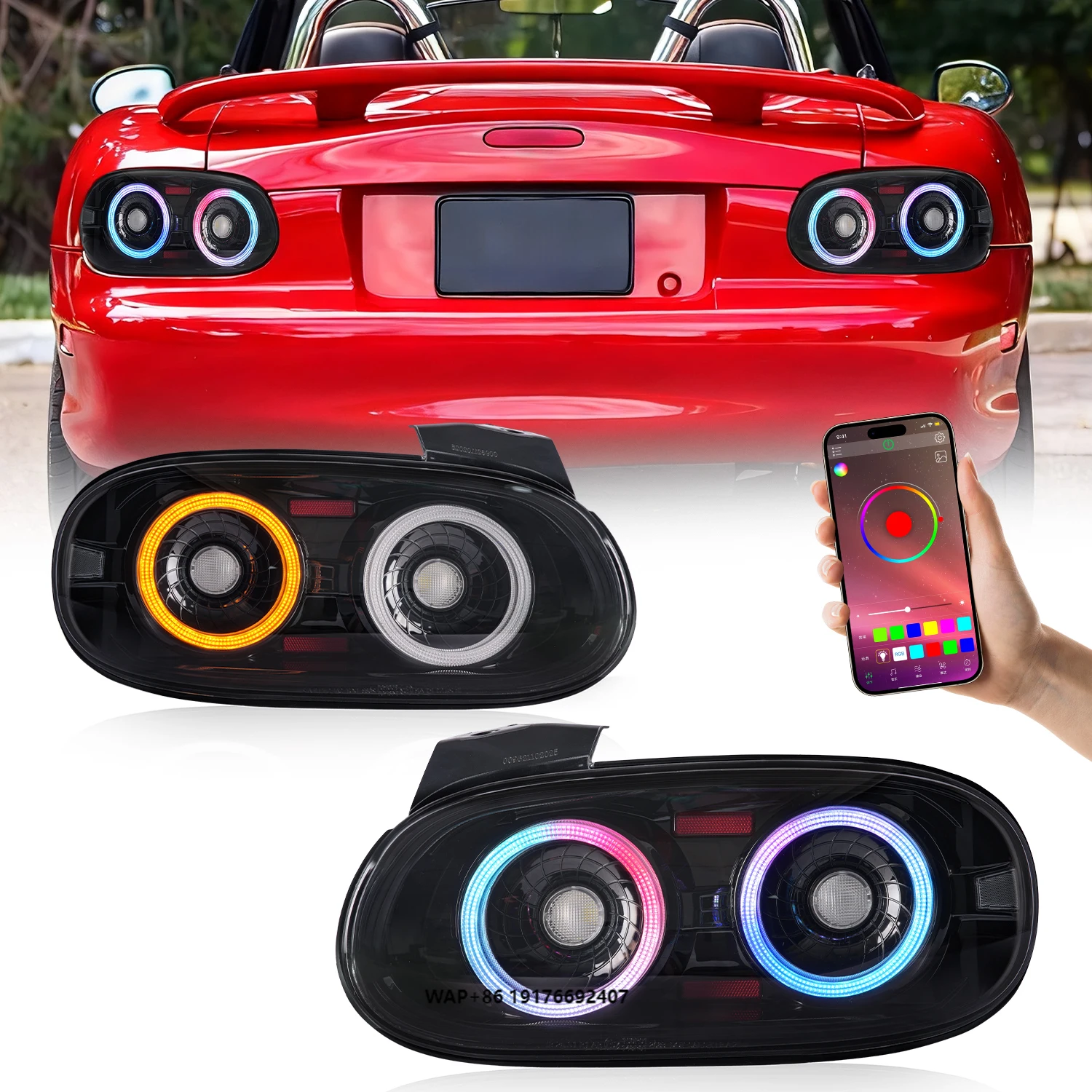 Full LED RGB Taillights Assembly for Miata MX5 NB 1998-2005 New Sequential Indicator APP Control Plug and Play