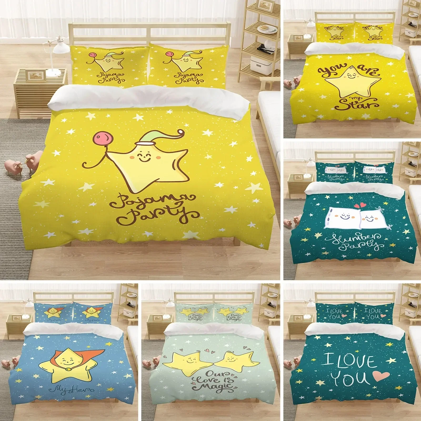 

Cute Cartoon Little Star Bedding Set Duvet Cover Bedroom Comforter Covers Single Twin King Size Quilt Cover Home Textile