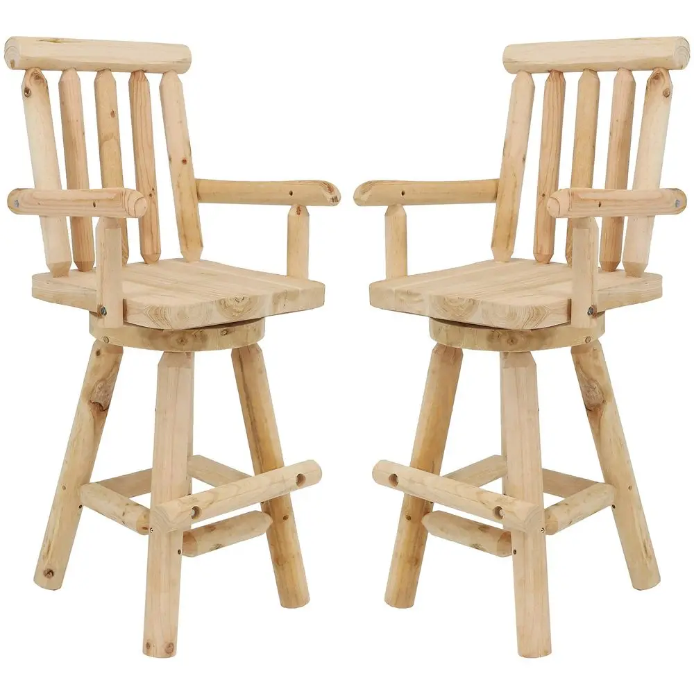 

Rustic Outdoor Barstool Log Cabin Style Bar Height Stool Unfinished Wood Construction 4Foot Set of 2