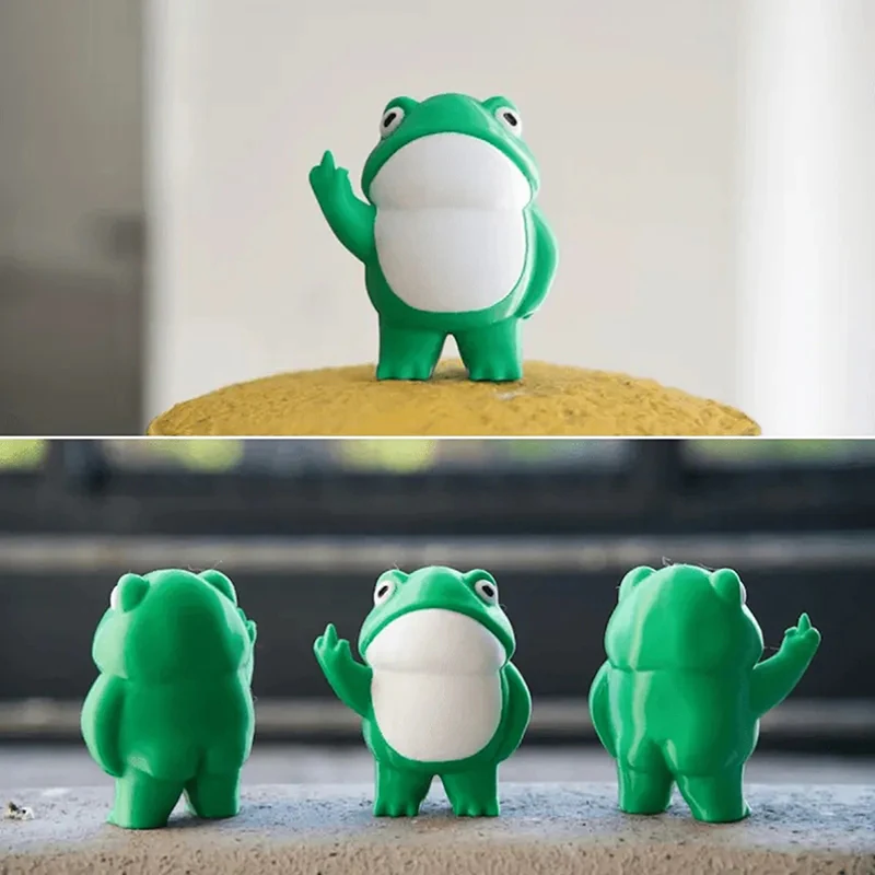 Rebellious Frog Figurine Cute Middle Finger Frog Garden Statue Spoof Funny Mini Resin Frog Ornament Home Desktop Decoration