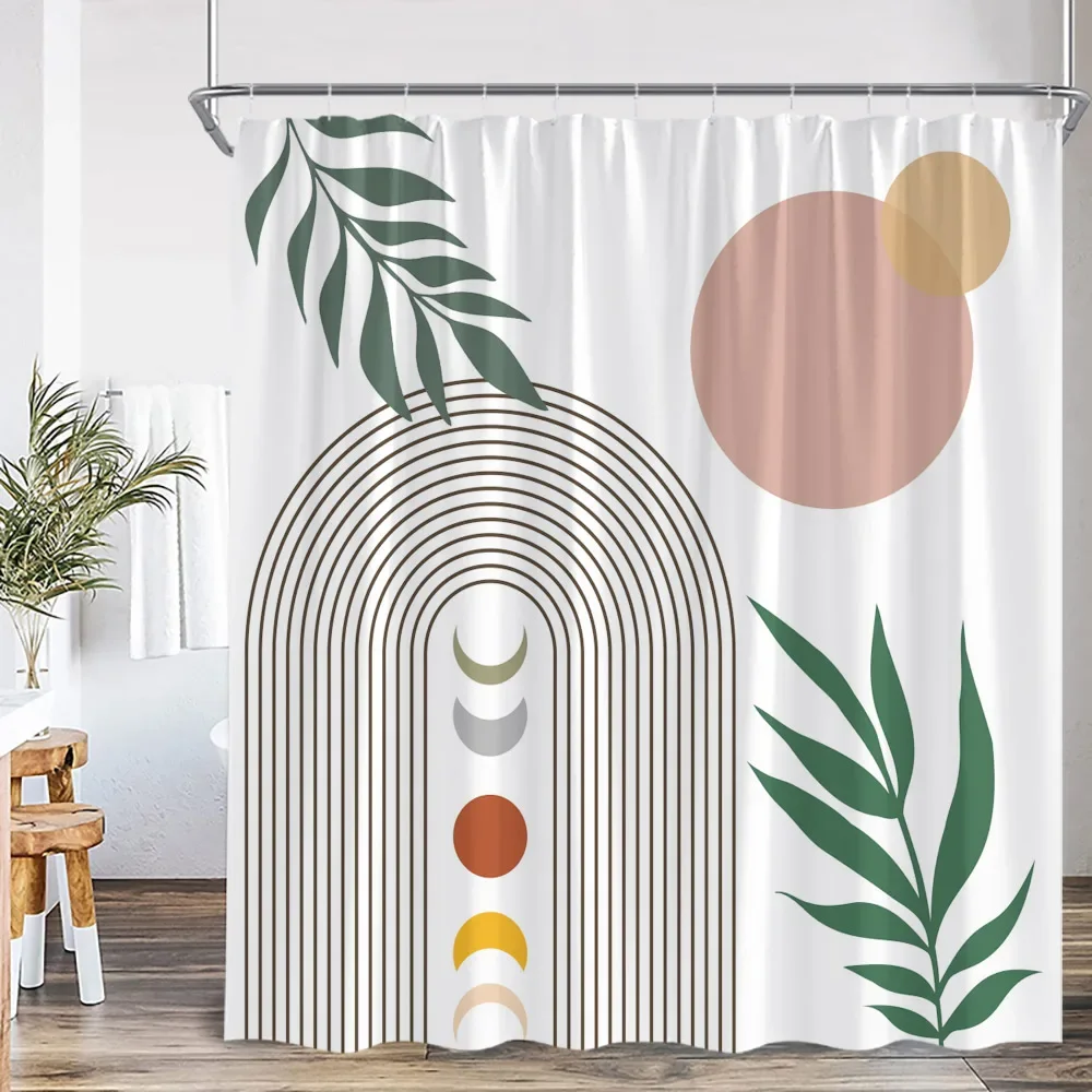Abstract Shower Curtain Mid-Century Tropical Leaves Greenery Plants Modern Bathroom Decorations Polyester Fabric Bathtub Curtain