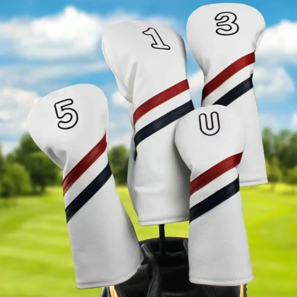 Double Line Golf Head Cover PU Leather Sports Style Golf Club Protector Minimalist Digital Label Wood Headcover Outdoor Sports