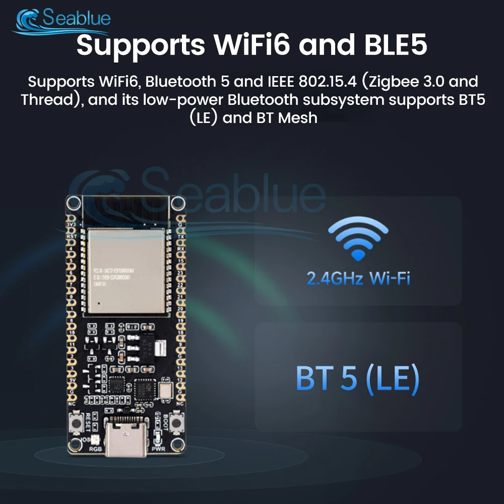 ESP32-C6 Development Board WiFi6 Bluetooth5 Zigbee Thread 160MHz Single Core Processor ESP32-C6-WROOM-1-N8 Module Type-C USB