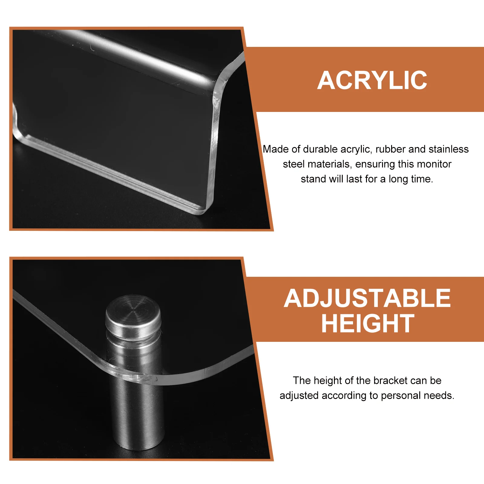 

Monitor Stand Desktop Organizer Durable Acrylic Stainless Steel Design Practical Use Office Home Laptop Display Elevation