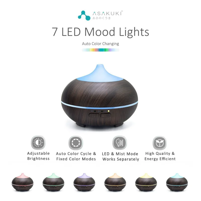 Ultrasonic Aromatherapy Diffuser & Humidifier with 7-Color LED Lights, 3 Timer Settings, Essential Oil Diffuser for Office, Bedr