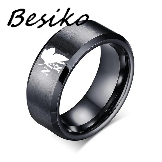 Besiko 8mm 4 Corols Anime Evangelion Jewelry EVN Laser Logo Stainless Steel Ring For Women Men Anime Fans Gifts Dropshipping