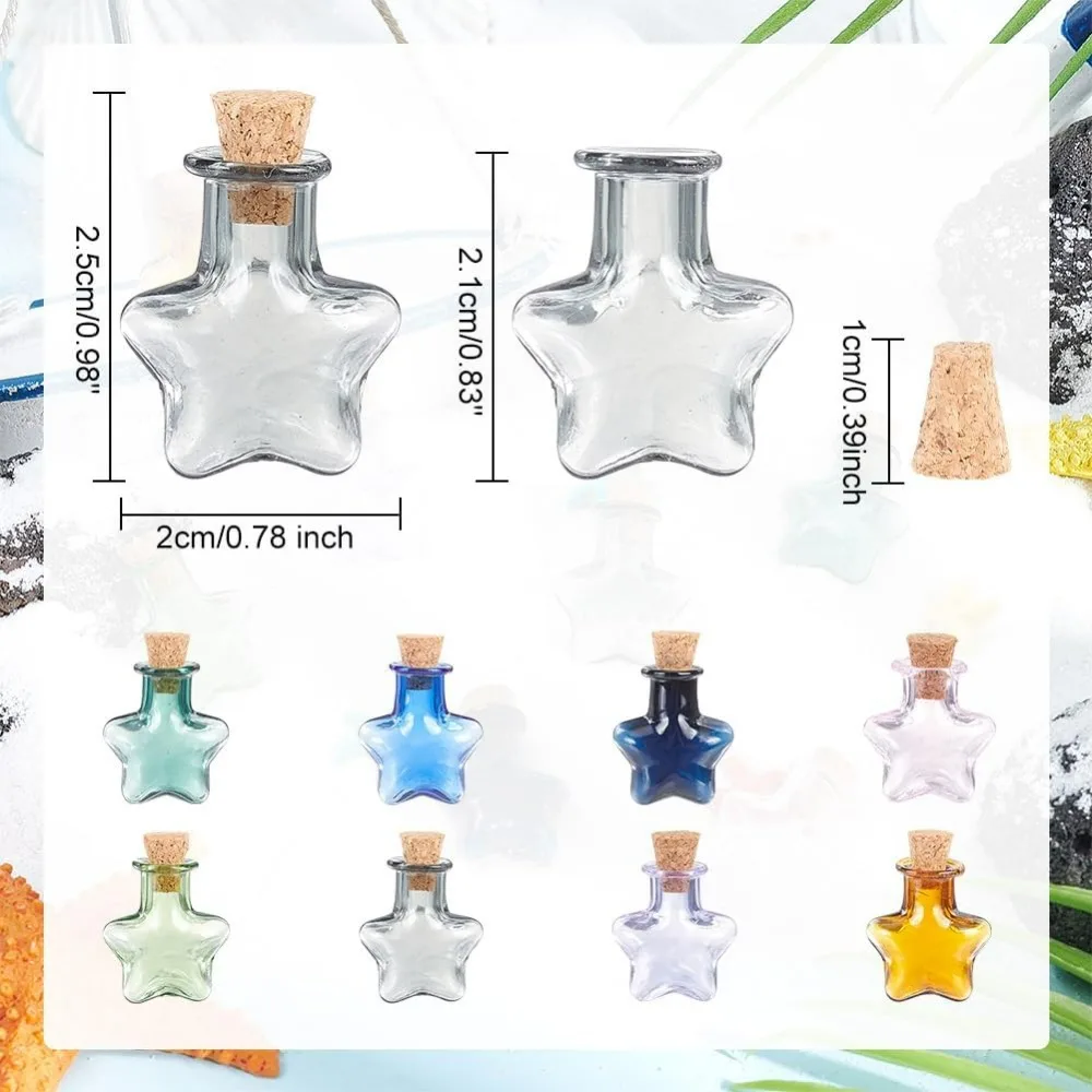 8pcs Tiny Star Wishing Glass Jar 8 Colors Mini Glass Drifting Bottles Cute Star Wishing Bottles with Cork Stopper making kit