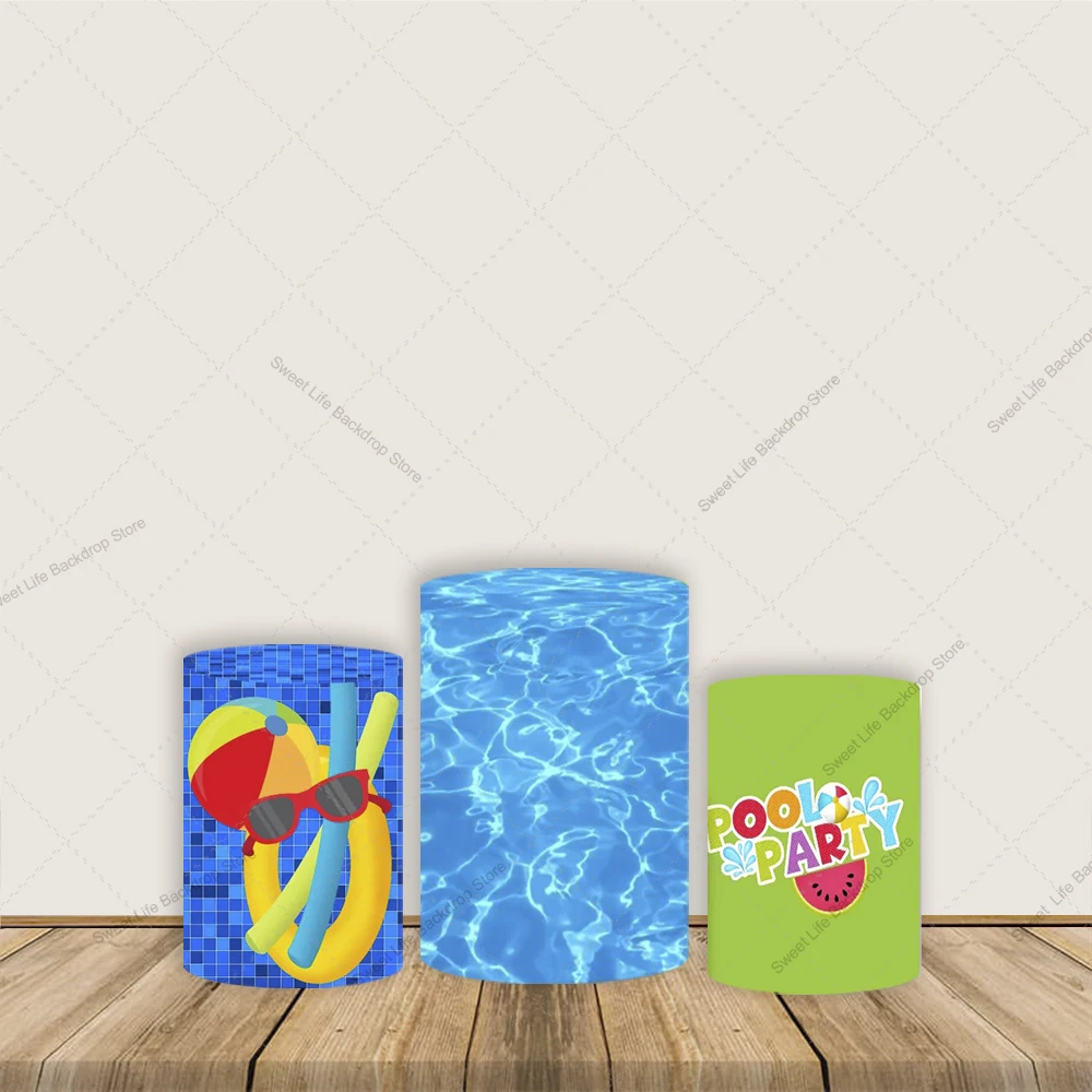 

Чехлы на цилиндры для вечеринки у бассейна, круг для плавания с синей водой, чехол на пьедесталь с шариком для детского дня рождения