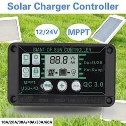 Waterproof 10A-100A Solar Charge Controller MPPT 12V/24V Charge Controller Dual USB Auto Solar Cell Panel Charger Regulator