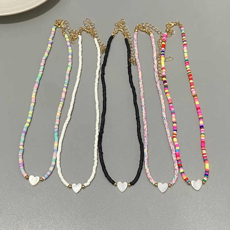 Boho Polymer Clay Colorful Choker Heart Natural Shell Beads Necklace Korean Handmade Fashion Pendant Neck Collar Female Jewelry