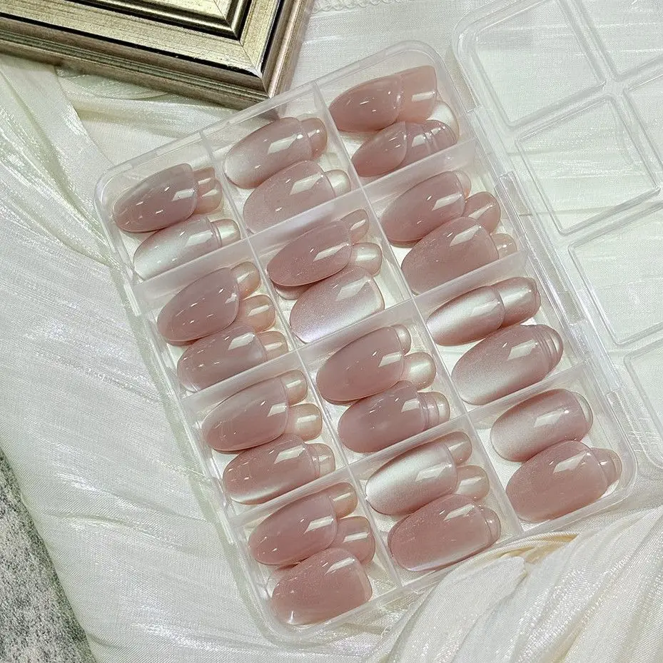 120Pcs Nail Tips for Woman Cute Cat Eye Press on Nails Short Oval Fake Nail Fully Covered Y2K Detachable Wearable Nail Art