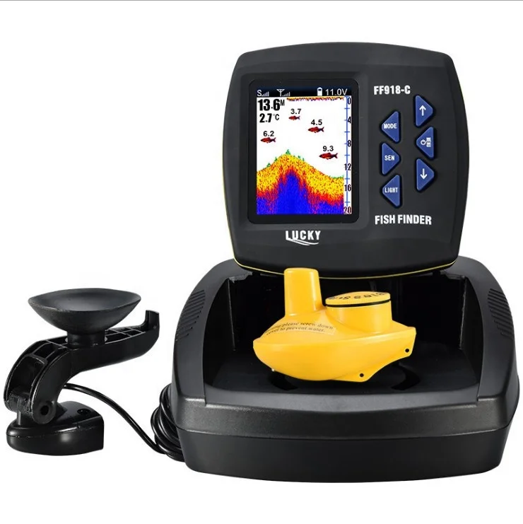 

FF918 Lucky Boat Sonar FishFinder for Underwater Deeper Hunting Color Display Wireless Operating Range 300 m Depth Range 100 M