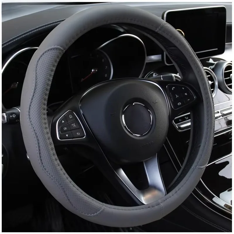 PU fiber leather embossed car has an inner ring steering wheel cover suitable for 14.5 - 15 inch round car decorations.