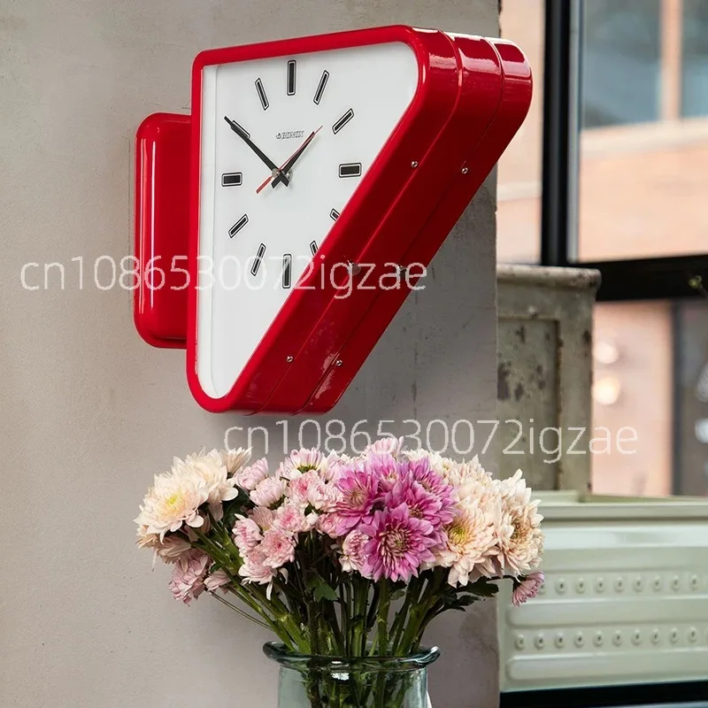 Living Room Minimalism Clocks Two-sided Wall Clocks Triangle Modern Clock Mechanism Silent Design Clock Watch for Decoration