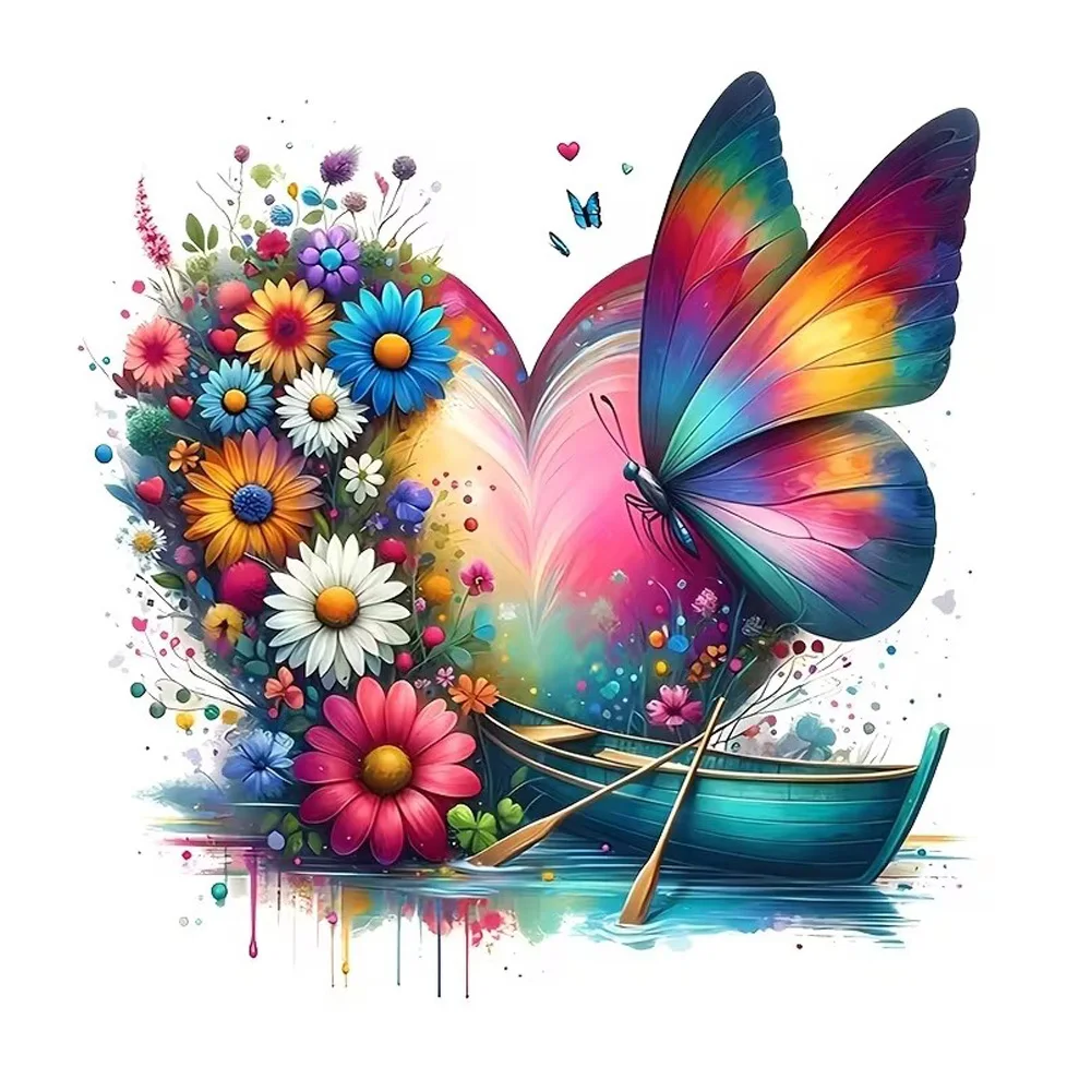 Heart-shaped Butterfly Boat Binyl Sticker, Bright Bathroom for Home Decoration, Vinyl Car Decals, Art Wall Paper, Poster