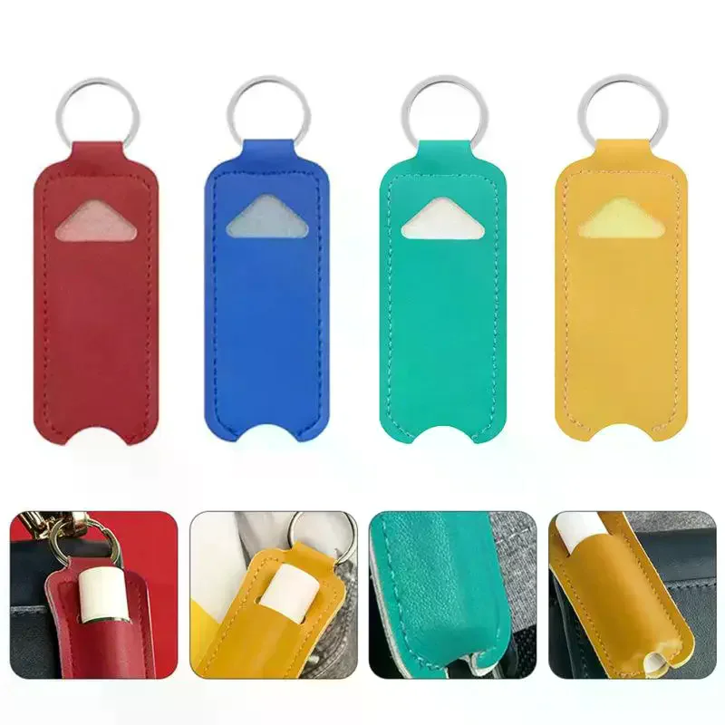 Pu Leather Chapstick Pouch Keys Ring Lipstick Lip Gloss Bag Keychain Holder Portable Lip Balm Bottle Packaging Cover Key Ring view 2