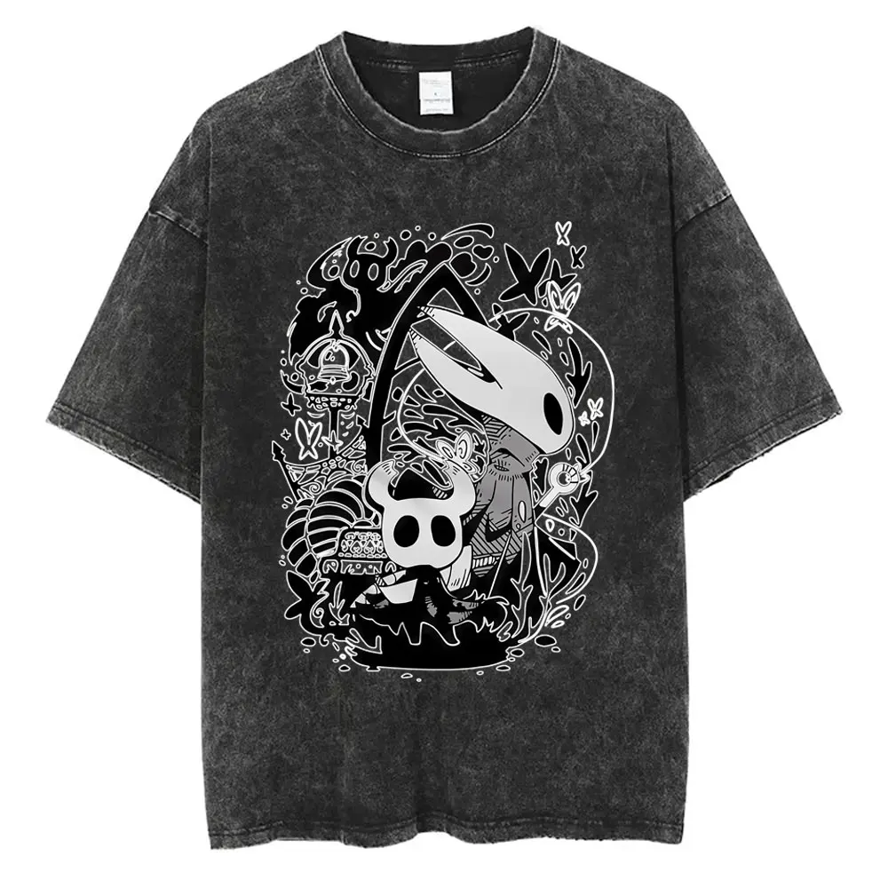 

Washed Vintage Game Hollow Knight Graphic T-shirt Men Fashion Casual Oversized T-shirts Unisex 100% Cotton Short Sleeve T Shirts