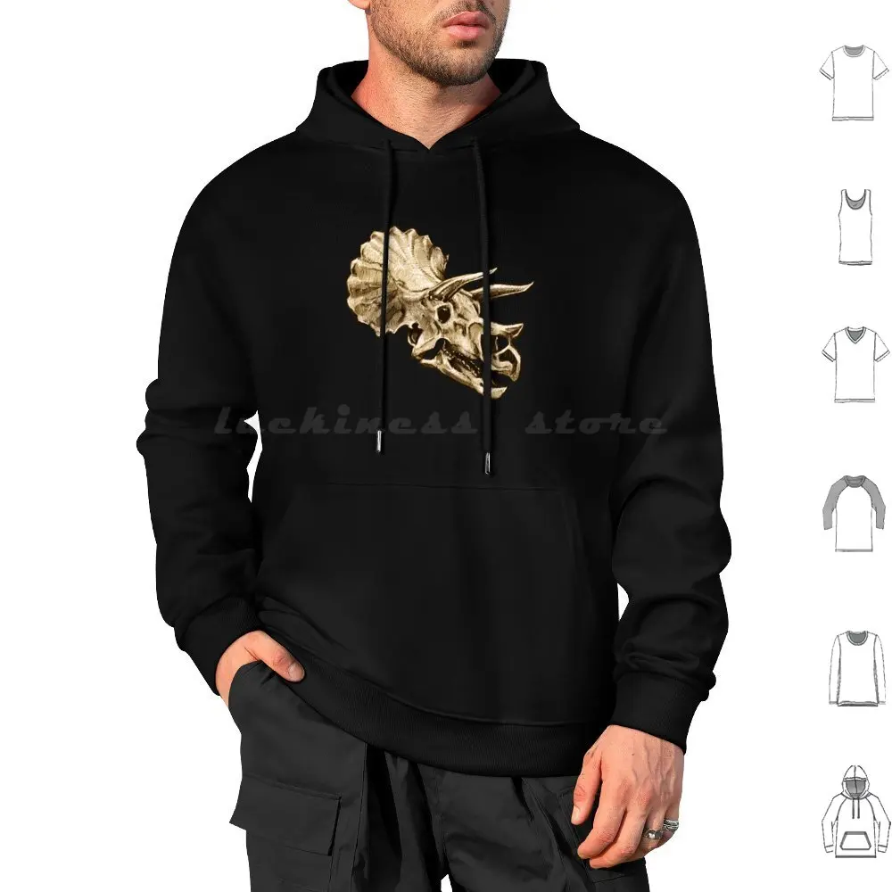 Dinosaur Skull Triceratops 2 Sticker Hoodie cotton Long Sleeve Triceratops Ceratopsians Ceratopsian Dinosaur Skull Skeleton