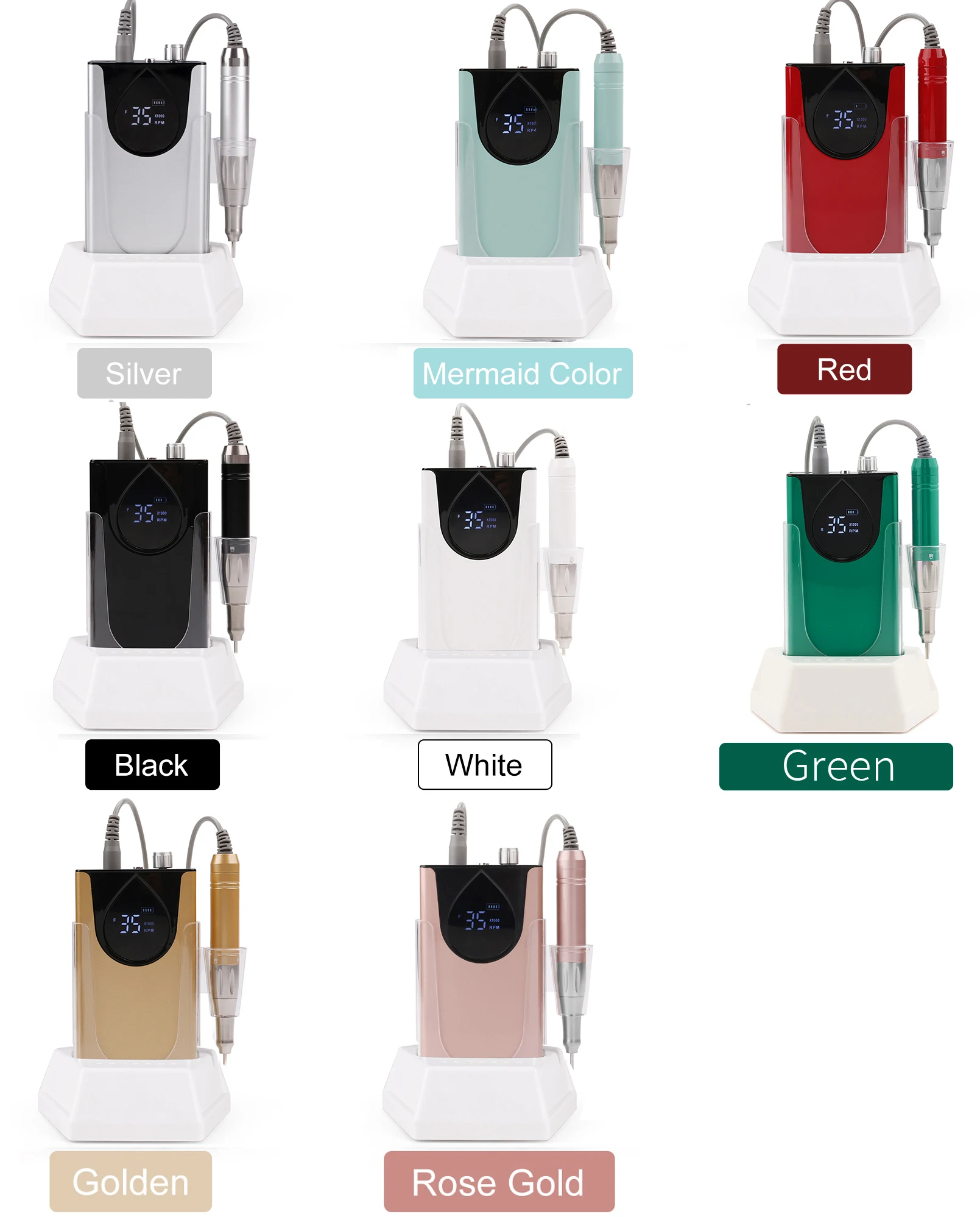 9 kleuren kernloze motor 65W handvat 35000 RPM draagbare hoog koppel nagelboormachine met bescherm shell 35K krachtige schuurmachine