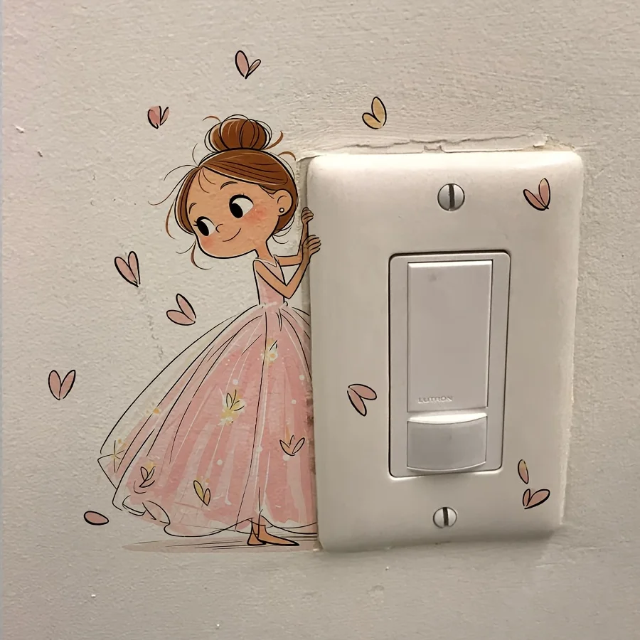 1Pc Pink Tulle Heart Butterfly Wall Sticker, Self‑Adhesive PVC Outlet Decal, Girls Bedroom Wedding Home Decor