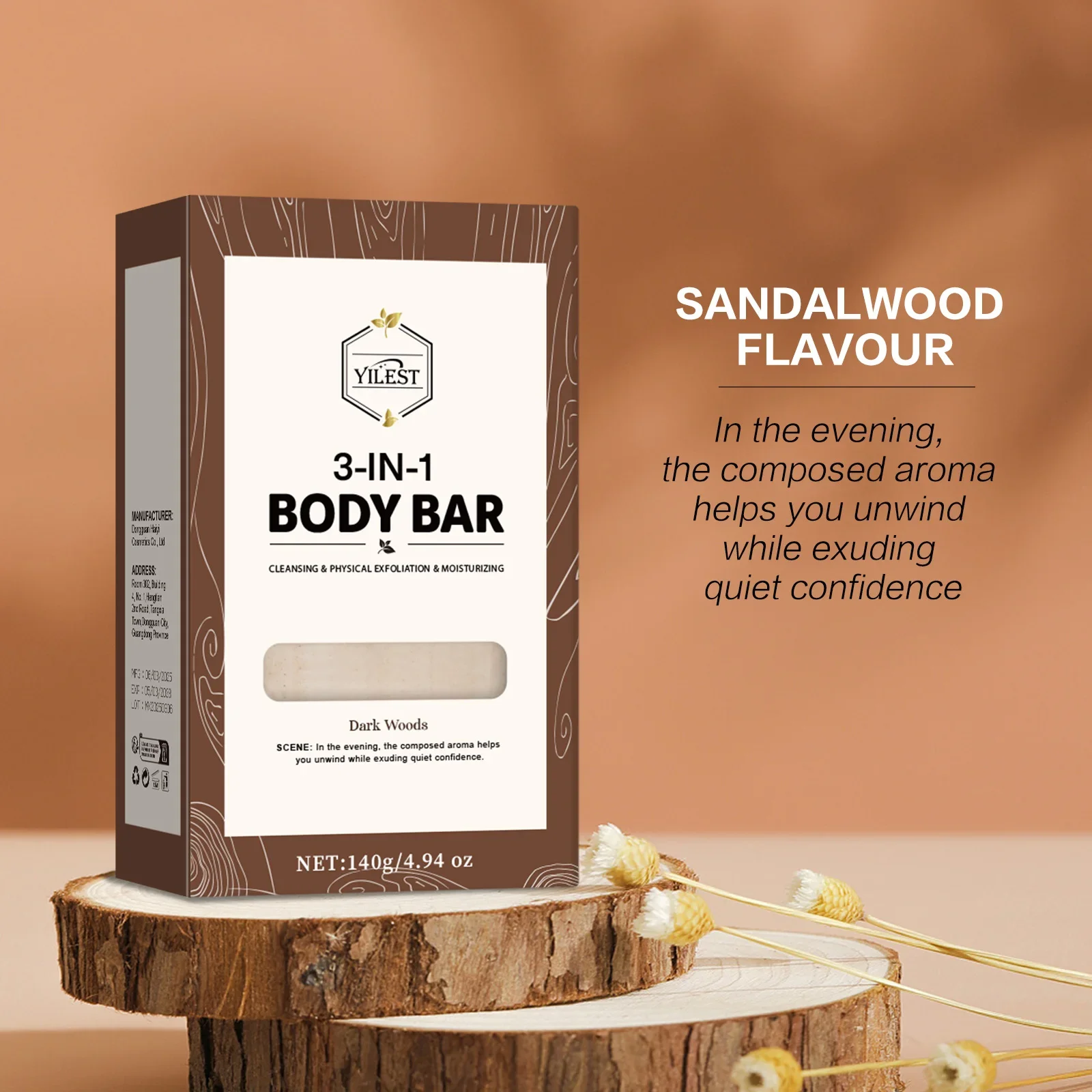 

140g 3-IN-1 Men's Body Bar (Sandalwood/Lemon Citrus Scent) -Exfoliating Moisturizing, Long-Lasting Fragrance Handmade Soap