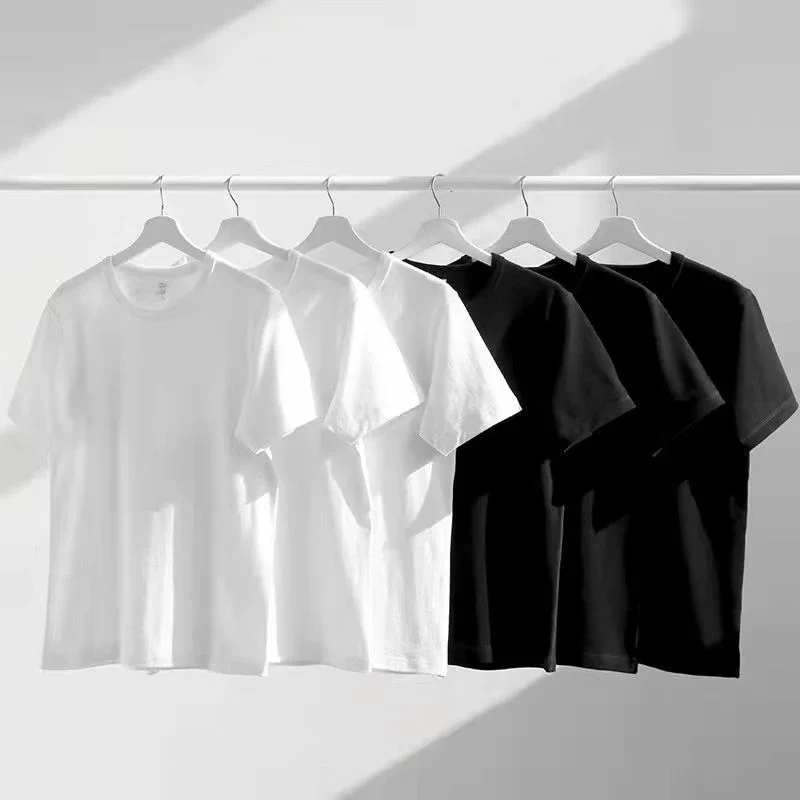 Summer New Basic 100% Cotton Soft T-Shirt For Men Daily Casual O-Neck Loose Solid Colors Tops Tees S-3XL Black White Red Blue