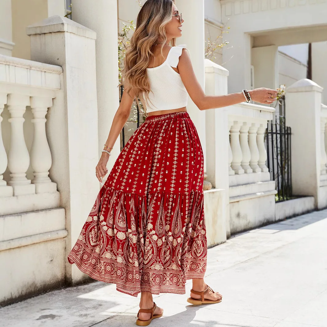 Long Skirt Women's Skirt A-line Casual Loose Street Wear Lace Elegant Splicing Y2k Party Club Beach Elastic Waist 2025 Summer