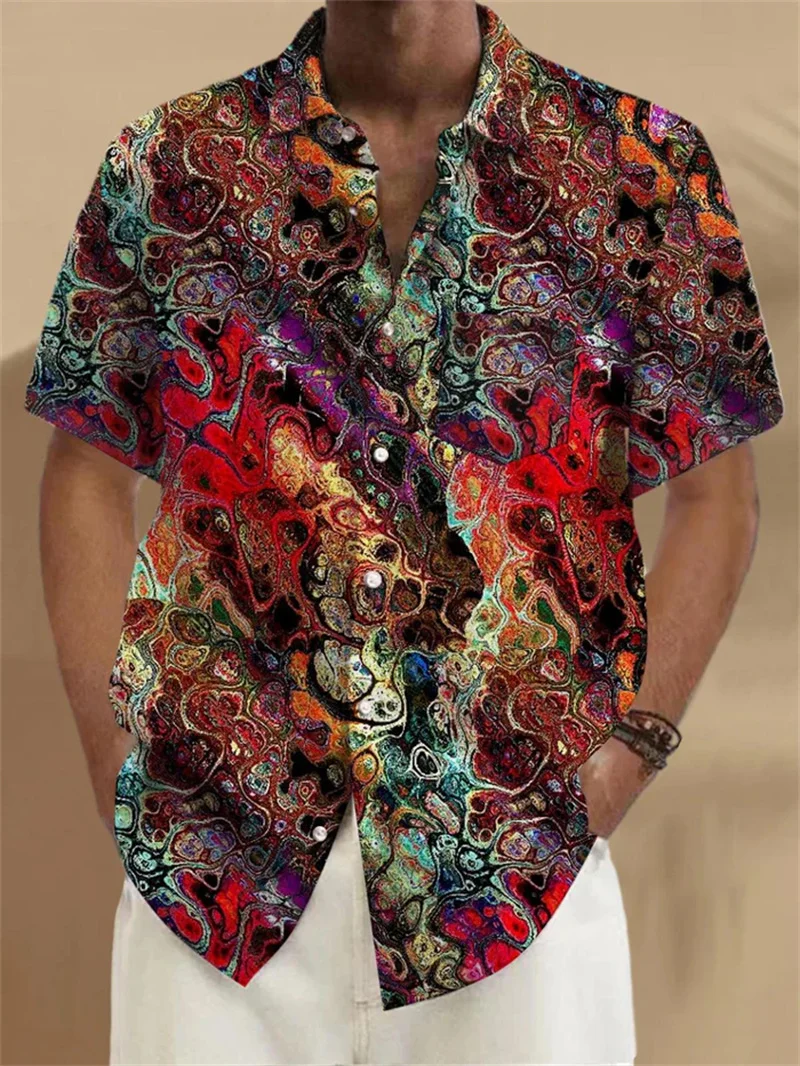 Men's casual shirt 2025 short sleeved Hawaiian men's top street outdoor soft, lightweight and comfortable oversized