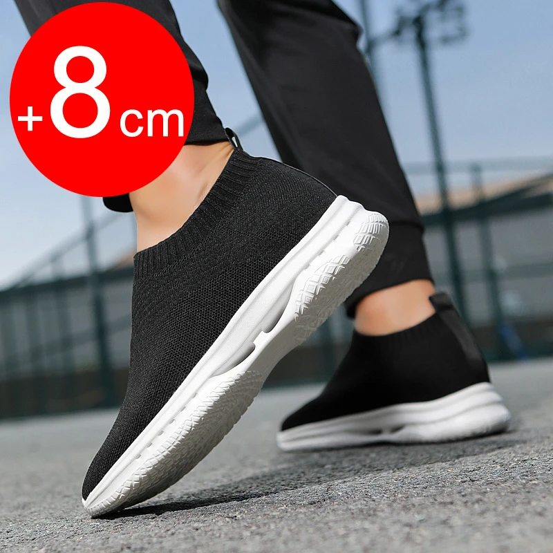 Sneakers Men Elevator Shoes 6 8CM Height Increased Shoes Man Summer Mesh Lift White Socks Shoes Invisible Inner Heighten Shoes