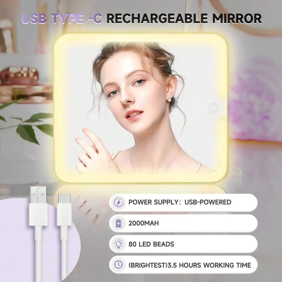 Professional Makeup Train Case With Rechargeable LED Mirror, Adjustable Dividers, Large Capacity Cosmetic Organizer