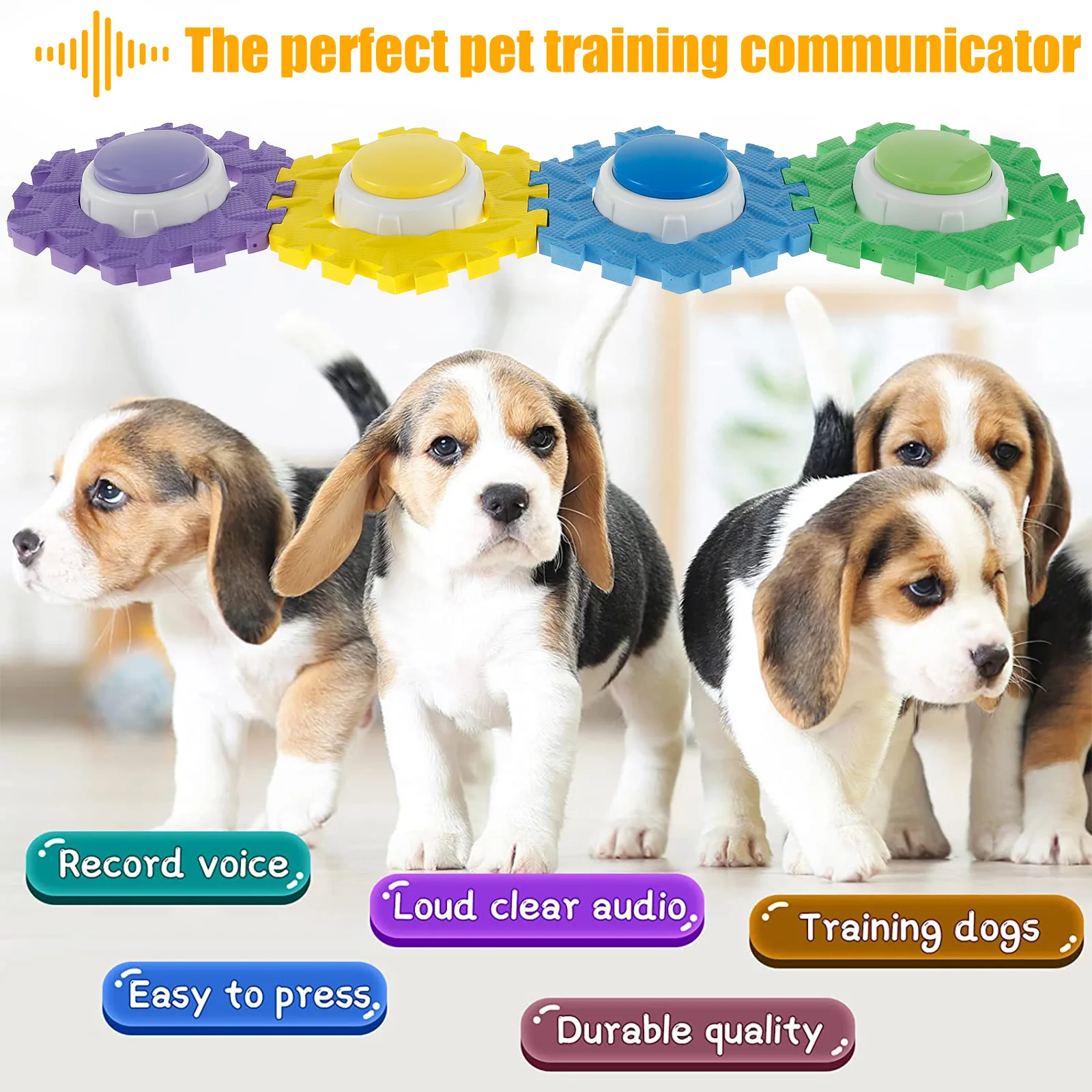 4Pcs Dog Talking Button Recordable Training Buttons for Dogs Talking Dog Buzzer with Anti-Slip Pad 30 Seconds Voice Recording