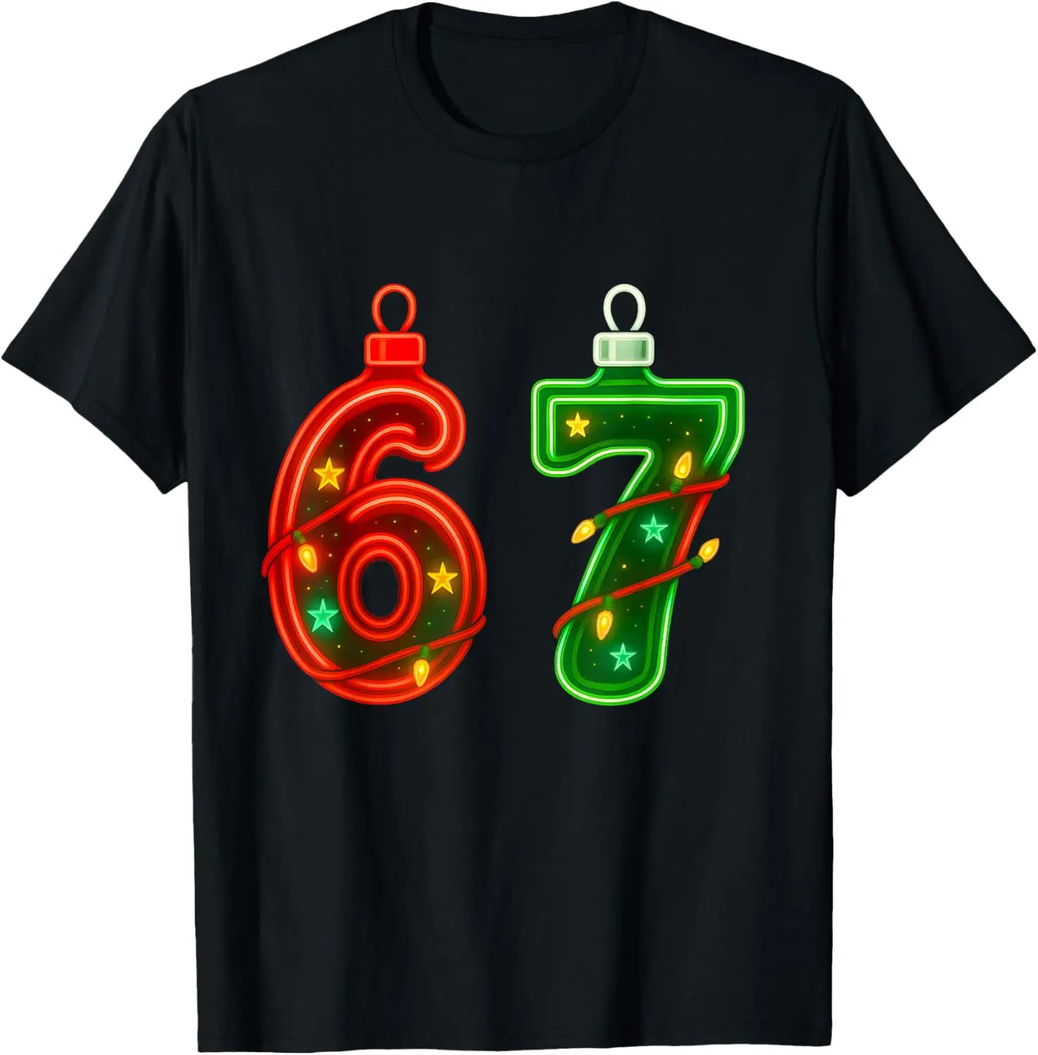 67 Christmas Ornament Meme Ice Drip Holiday Pajama 6 7 T-Shirt Summer Short-Sleeved Breathable Sweat-Wicking Versatile Fashion