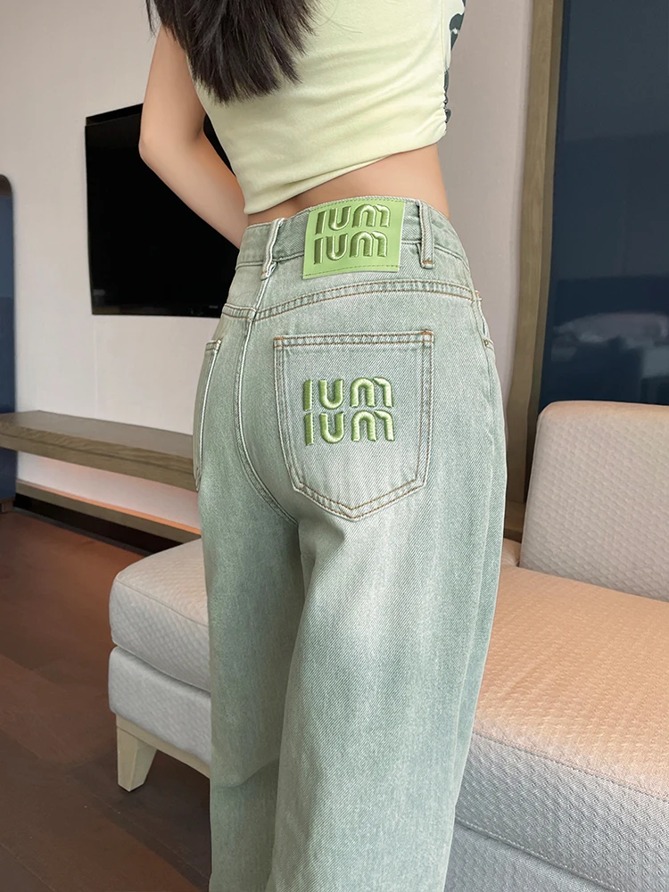 

Джинсы женские летние свободные с широкими штанинами, тонкие, с вышивкой, с высокой талией, стройнящие, больших размеров, прямые, из хлопкового денима